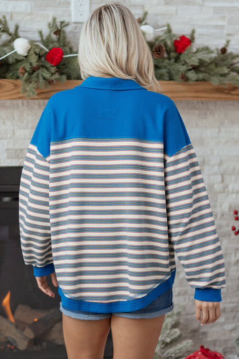 Relaxed Striped Button Front Drop Shoulder Collared Shirt