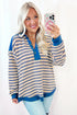 Relaxed Striped Button Front Drop Shoulder Collared Shirt