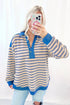Relaxed Striped Button Front Drop Shoulder Collared Shirt