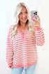 Relaxed Striped Button Front Drop Shoulder Collared Shirt