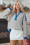 Relaxed Striped Button Front Drop Shoulder Collared Shirt