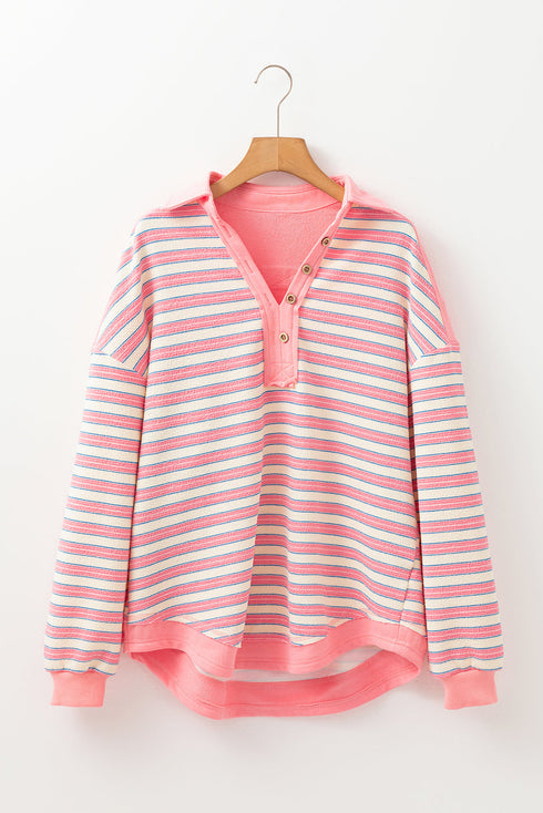 Relaxed Striped Button Front Drop Shoulder Collared Shirt