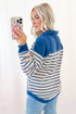 Relaxed Striped Button Front Drop Shoulder Collared Shirt