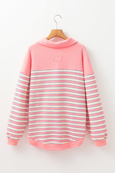 Relaxed Striped Button Front Drop Shoulder Collared Shirt