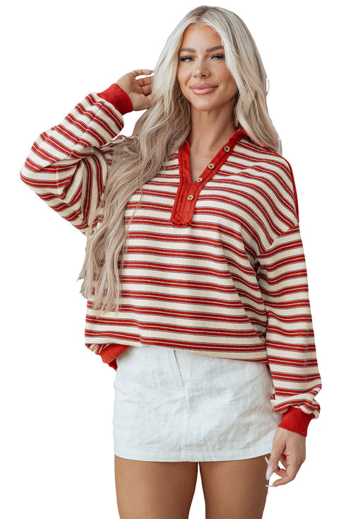 Relaxed Striped Button Front Drop Shoulder Collared Shirt