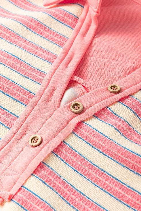 Relaxed Striped Button Front Drop Shoulder Collared Shirt