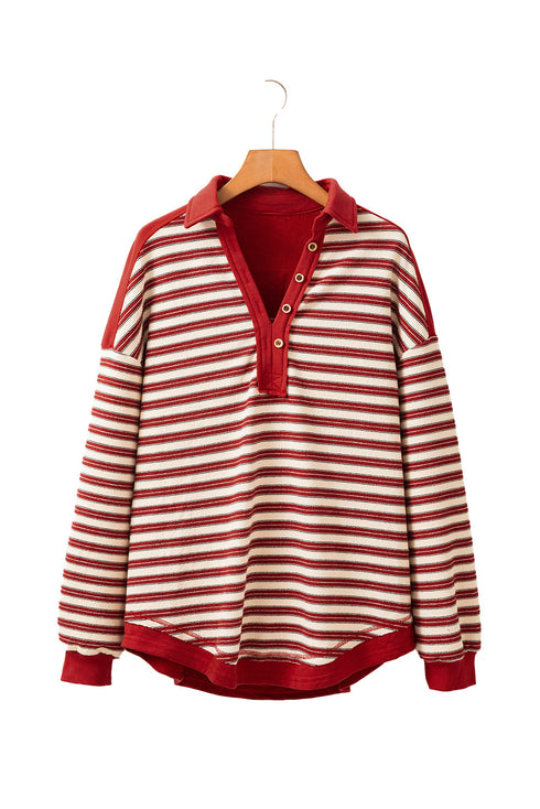 Relaxed Striped Button Front Drop Shoulder Collared Shirt