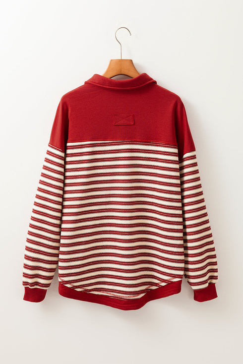 Relaxed Striped Button Front Drop Shoulder Collared Shirt