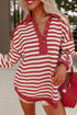 Relaxed Striped Button Front Drop Shoulder Collared Shirt