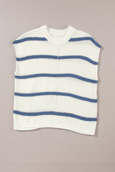 Relaxed Striped Cap Sleeve Center Seam Knit Top