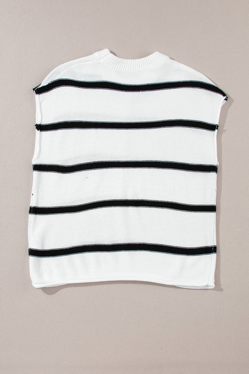 Relaxed Striped Cap Sleeve Center Seam Knit Top