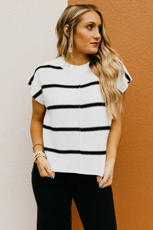 Relaxed Striped Cap Sleeve Center Seam Knit Top