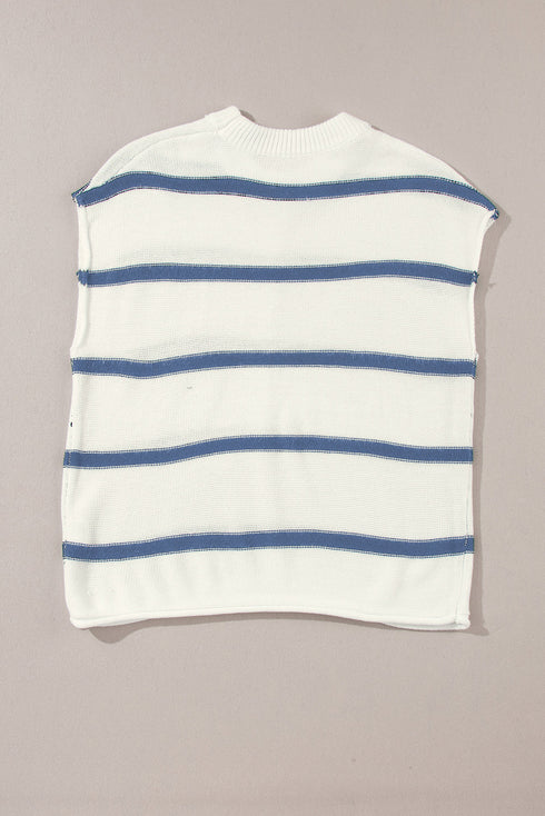Relaxed Striped Cap Sleeve Center Seam Knit Top