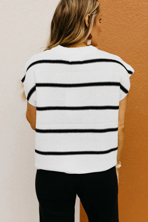 Relaxed Striped Cap Sleeve Center Seam Knit Top