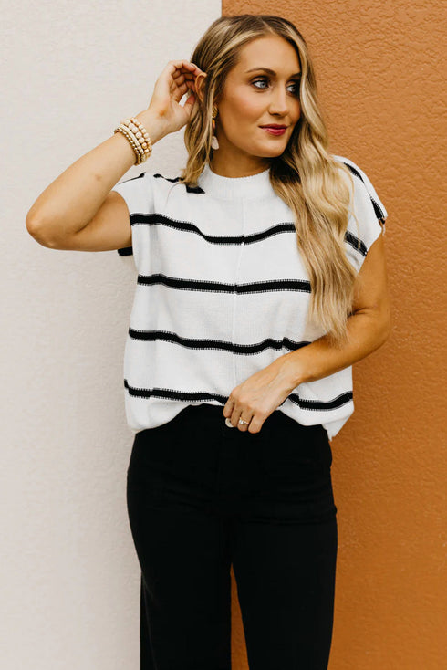 Relaxed Striped Cap Sleeve Center Seam Knit Top