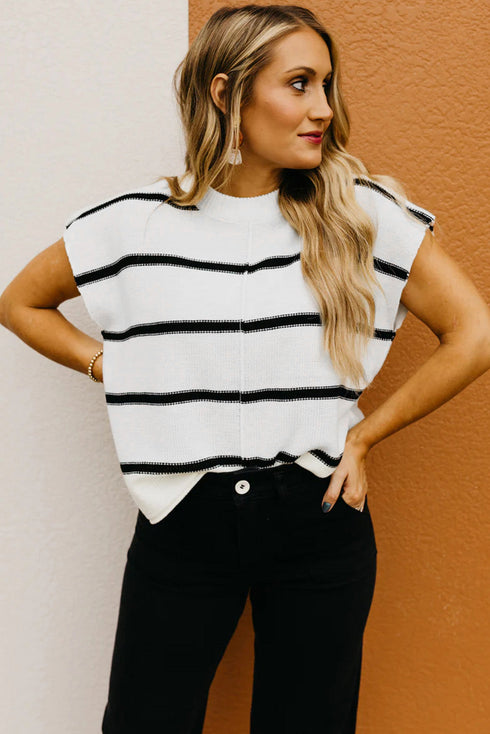 Relaxed Striped Cap Sleeve Center Seam Knit Top