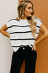 Relaxed Striped Cap Sleeve Center Seam Knit Top