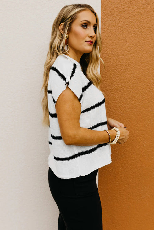 Relaxed Striped Cap Sleeve Center Seam Knit Top