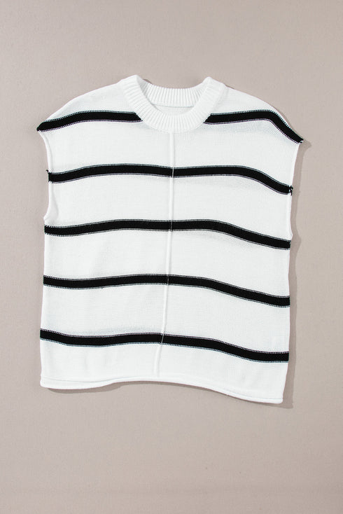Relaxed Striped Cap Sleeve Center Seam Knit Top
