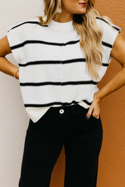 Relaxed Striped Cap Sleeve Center Seam Knit Top