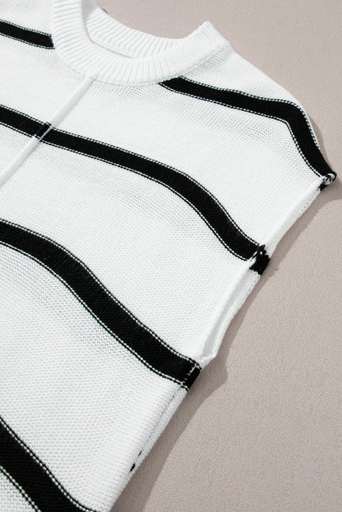 Relaxed Striped Cap Sleeve Center Seam Knit Top
