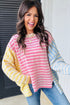 Relaxed Striped Colorblock Exposed Seam Knit Sweater