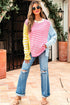 Relaxed Striped Colorblock Exposed Seam Knit Sweater