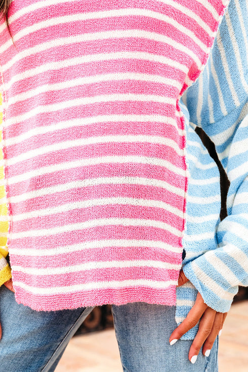 Relaxed Striped Colorblock Exposed Seam Knit Sweater