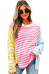Relaxed Striped Colorblock Exposed Seam Knit Sweater