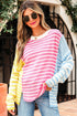 Relaxed Striped Colorblock Exposed Seam Knit Sweater
