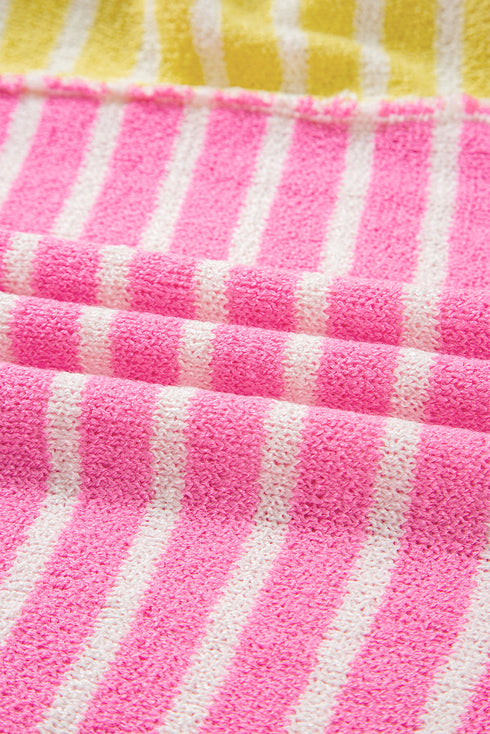Relaxed Striped Colorblock Exposed Seam Knit Sweater