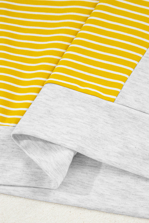Relaxed Striped Cotton Blend V Neck Drawstring Hoodie