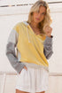 Relaxed Striped Cotton Blend V Neck Drawstring Hoodie