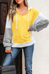 Relaxed Striped Cotton Blend V Neck Drawstring Hoodie