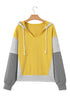 Relaxed Striped Cotton Blend V Neck Drawstring Hoodie