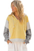 Relaxed Striped Cotton Blend V Neck Drawstring Hoodie