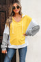 Relaxed Striped Cotton Blend V Neck Drawstring Hoodie