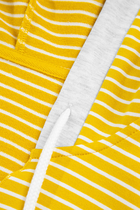 Relaxed Striped Cotton Blend V Neck Drawstring Hoodie