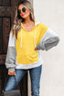 Relaxed Striped Cotton Blend V Neck Drawstring Hoodie