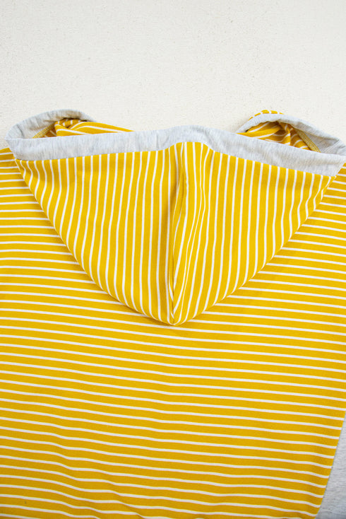 Relaxed Striped Cotton Blend V Neck Drawstring Hoodie