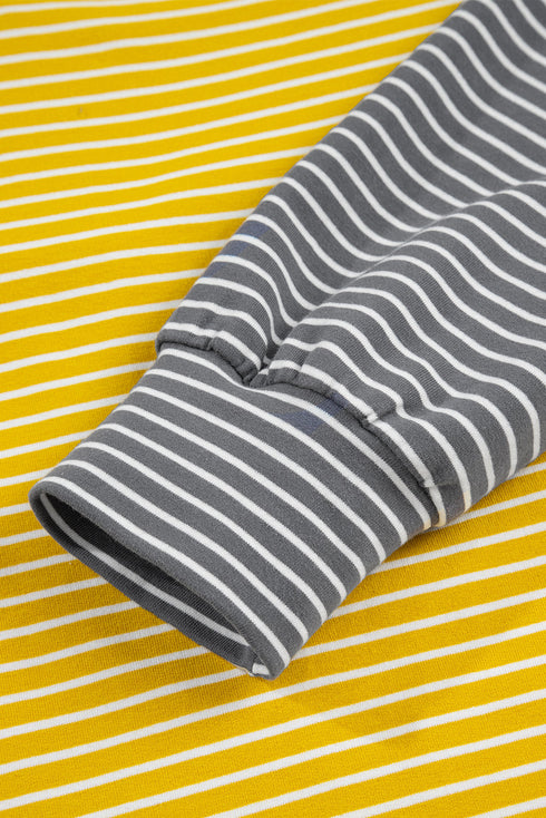 Relaxed Striped Cotton Blend V Neck Drawstring Hoodie
