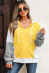 Relaxed Striped Cotton Blend V Neck Drawstring Hoodie