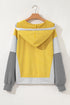 Relaxed Striped Cotton Blend V Neck Drawstring Hoodie