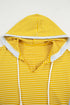 Relaxed Striped Cotton Blend V Neck Drawstring Hoodie