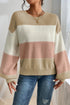 Relaxed Striped Crew Neck Bishop Sleeve Knit Sweater