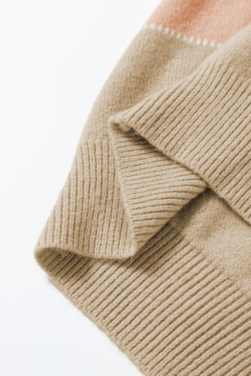 Relaxed Striped Crew Neck Bishop Sleeve Knit Sweater