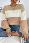 Relaxed Striped Crew Neck Bishop Sleeve Knit Sweater