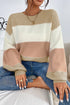Relaxed Striped Crew Neck Bishop Sleeve Knit Sweater
