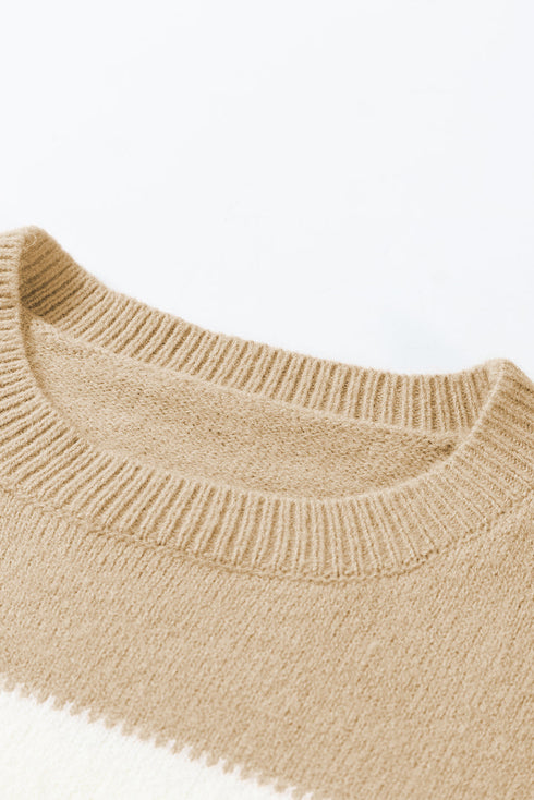 Relaxed Striped Crew Neck Bishop Sleeve Knit Sweater