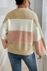 Relaxed Striped Crew Neck Bishop Sleeve Knit Sweater